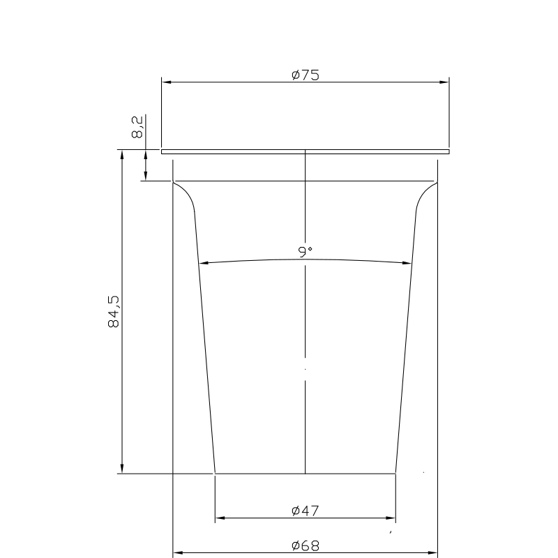 Kubek Array - rysunek techniczny