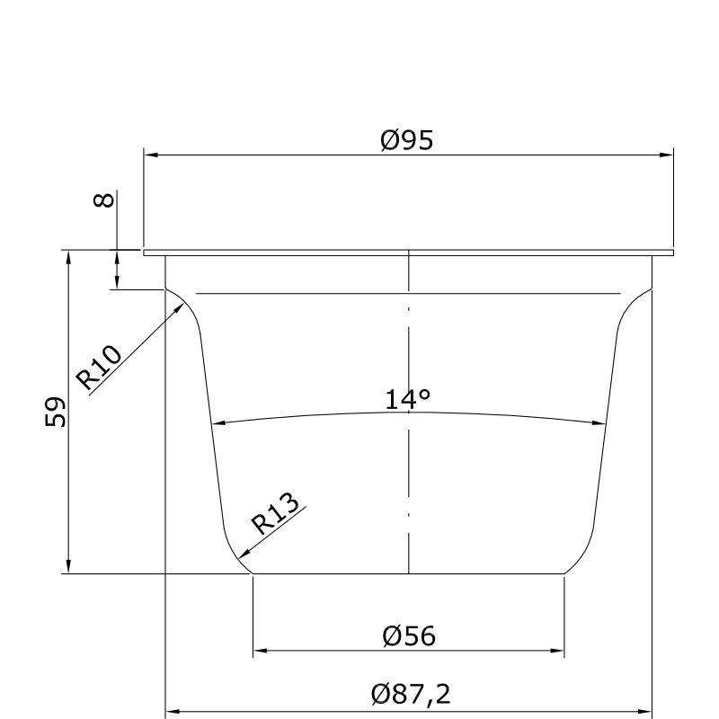 Kubek Array - rysunek techniczny