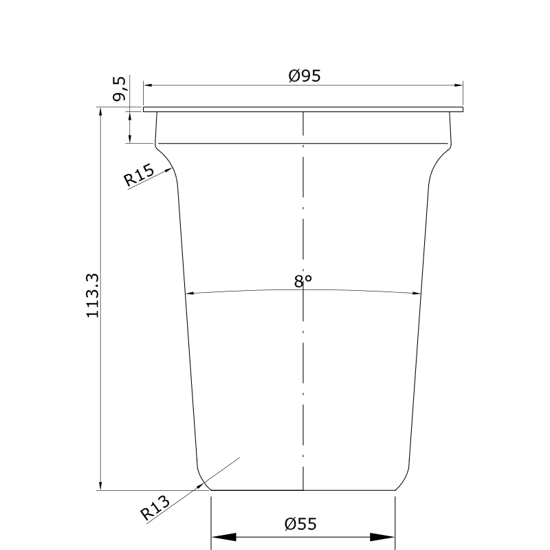 Kubek Array - rysunek techniczny